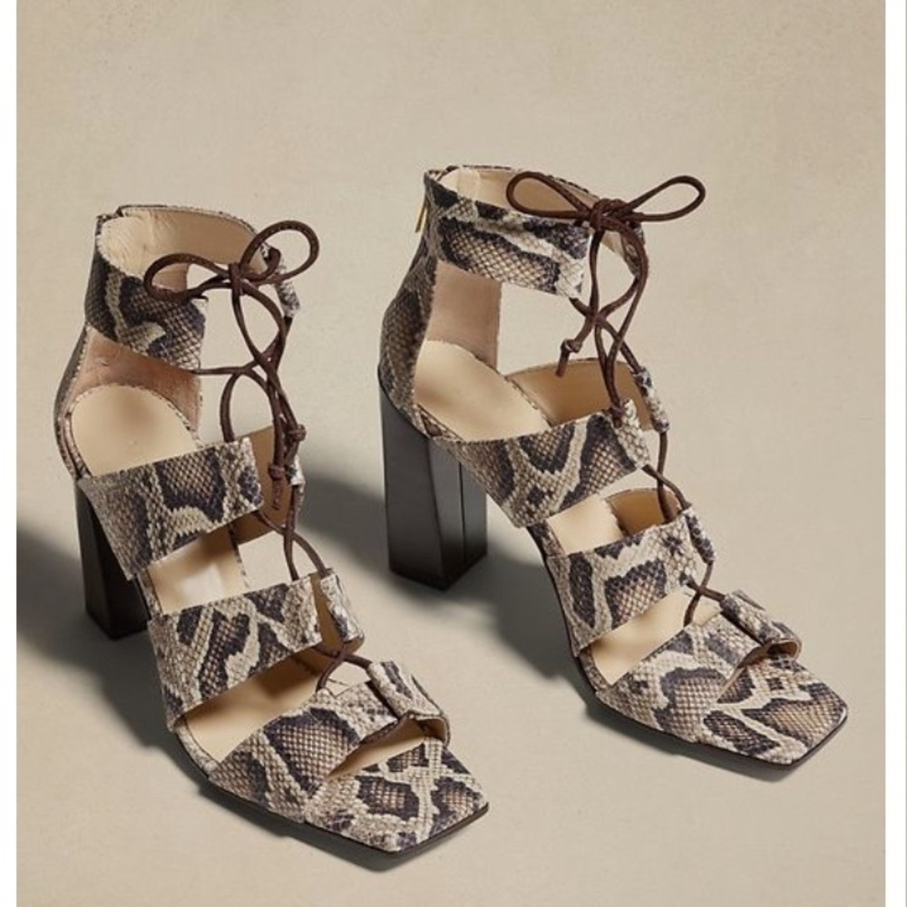 Banana Republic gladiator leather sandals block heel laced Sz 10 summer spring - Picture 3 of 6